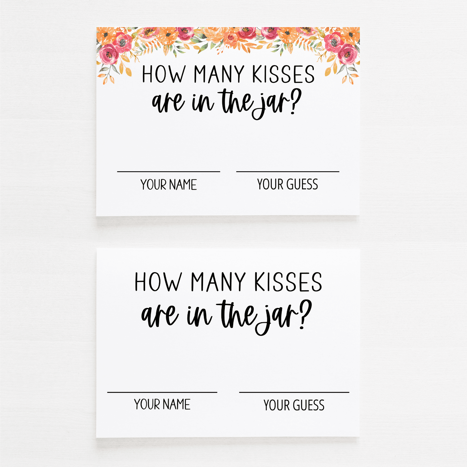 guess how many kisses sign & cards (fall) - modern moh
